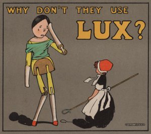 Huilende pop: advertentie voor Lux-zeep door Will Owen